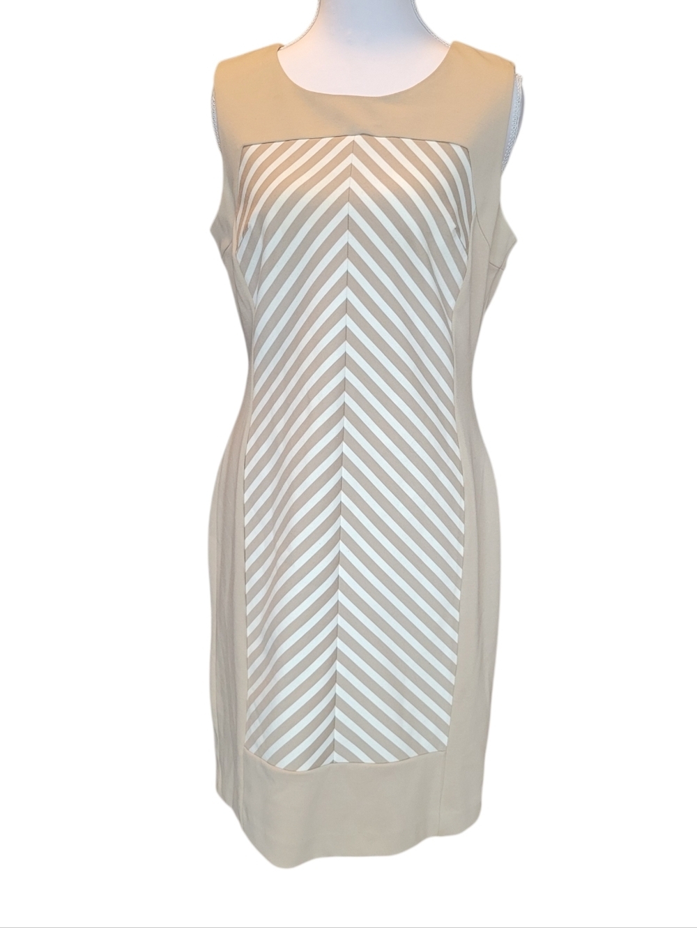Calvin Klein Tan Cream Neutral Sleeveless Sheath Dress